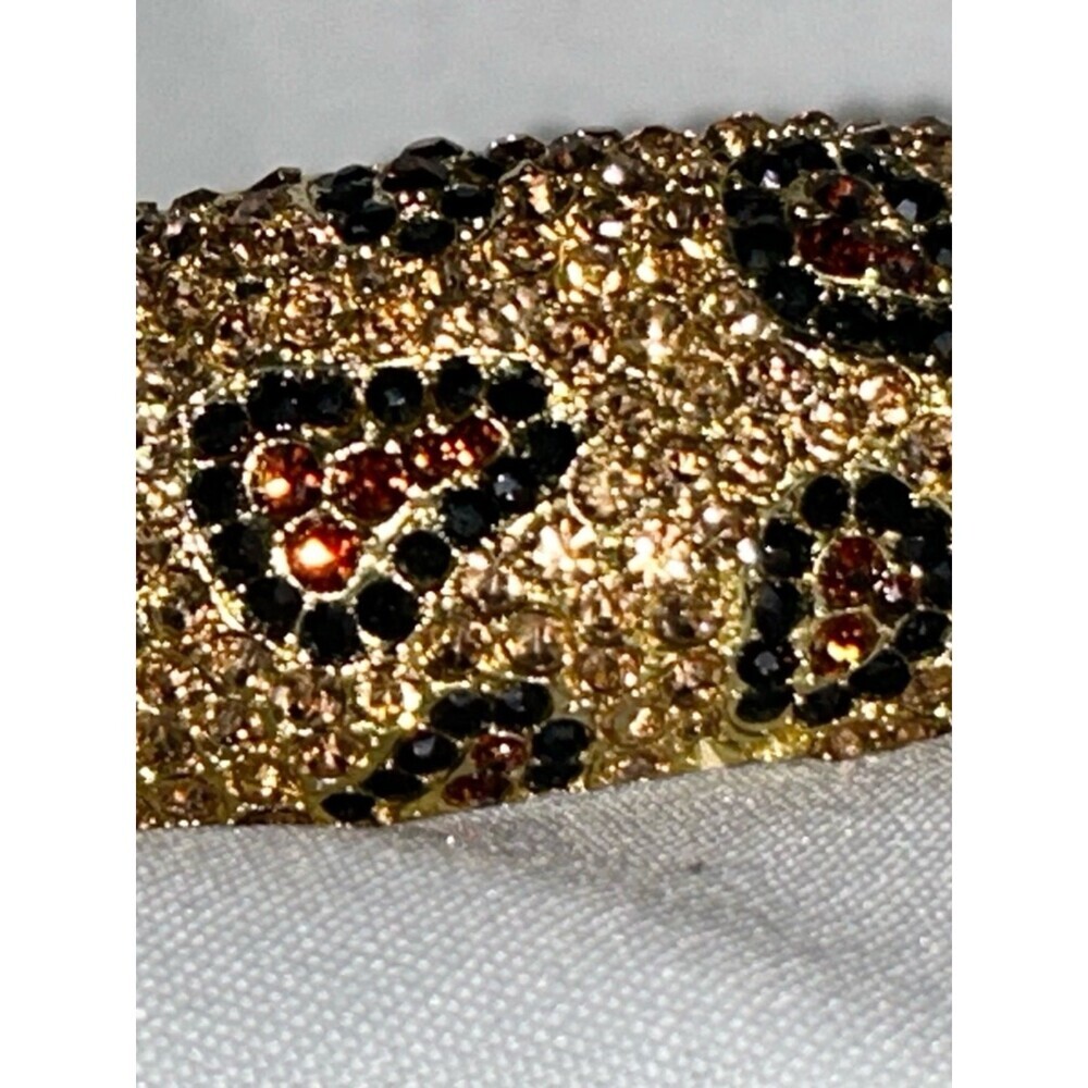 Bebe Gold Leopard Print Rhinestone Bangle - Picture 12 of 16